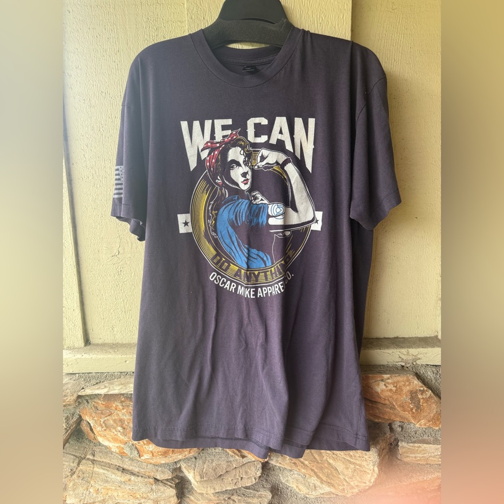 navy blue extra large tshirt we can do anything. Oscar Mike apparel company co.